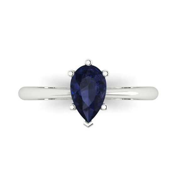 1.0ct Pear Cut Blue Sapphire 18k White Gold Engraving Statement Bridal Wedding Solitaire Designer Ring Size 10.5