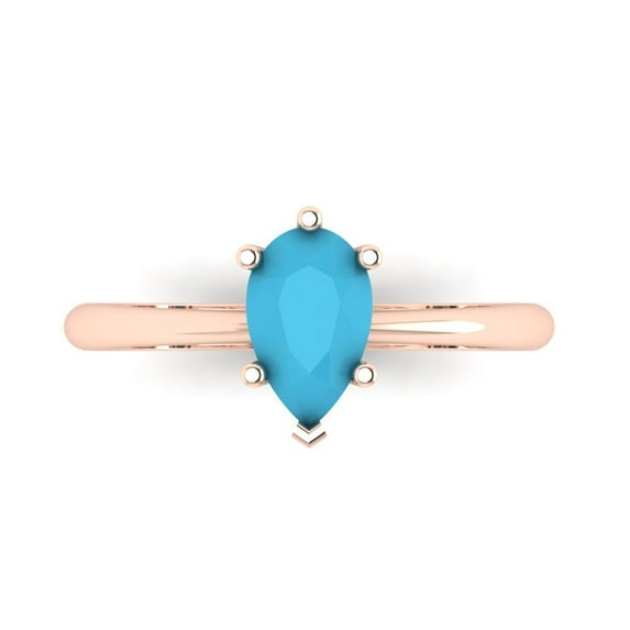 1.0ct Pear Cut Blue Turquoise 18k Pink Rose Gold Engraving Statement Bridal Wedding Solitaire Designer Ring Size 5.5