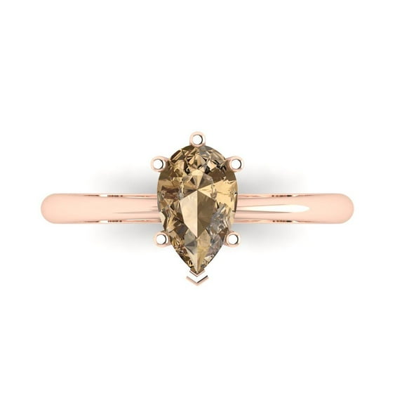 1.0ct Pear Cut Brown Champagne Crystal 18k Pink Rose Gold Engraving Statement Bridal Wedding Solitaire Designer Ring Size 8