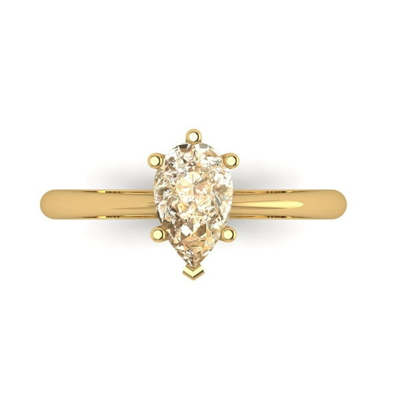 1.0ct Pear Cut Brown Natural Morganite 18k Yellow Gold Engraving Statement Bridal Wedding Solitaire Designer Ring Size 4