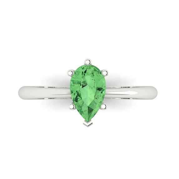 1.0ct Pear Cut Green Crystal 18k White Gold Engraving Statement Bridal Wedding Solitaire Designer Ring Size 7