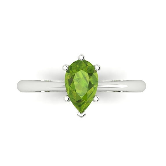 1.0ct Pear Cut Green Natural Peridot 18k White Gold Engraving Statement Bridal Wedding Solitaire Designer Ring Size 7