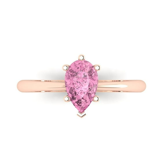 1.0ct Pear Cut Pink Crystal 18k Pink Rose Gold Engraving Statement Bridal Wedding Solitaire Designer Ring Size 9