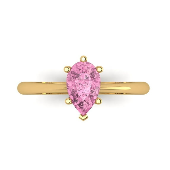 1.0ct Pear Cut Pink Crystal 18k Yellow Gold Engraving Statement Bridal Wedding Solitaire Designer Ring Size 6
