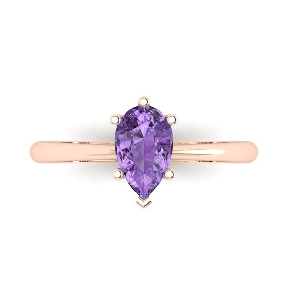 1.0ct Pear Cut Purple Alexandrite 18k Pink Rose Gold Engraving Statement Bridal Wedding Solitaire Designer Ring Size 5.5