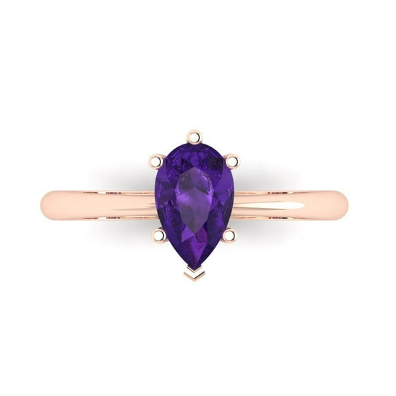 1.0ct Pear Cut Purple Natural Amethyst 18k Pink Rose Gold Engraving Statement Bridal Wedding Solitaire Designer Ring Size 5.5