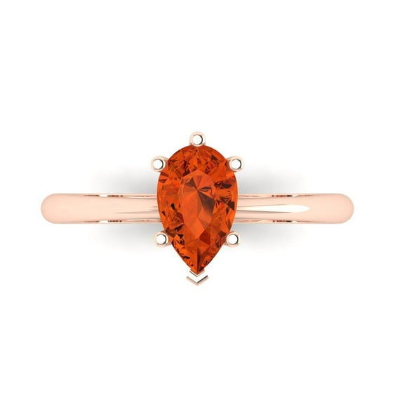 1.0ct Pear Cut Red Crystal 18k Pink Rose Gold Engraving Statement Bridal Wedding Solitaire Designer Ring Size 8.5