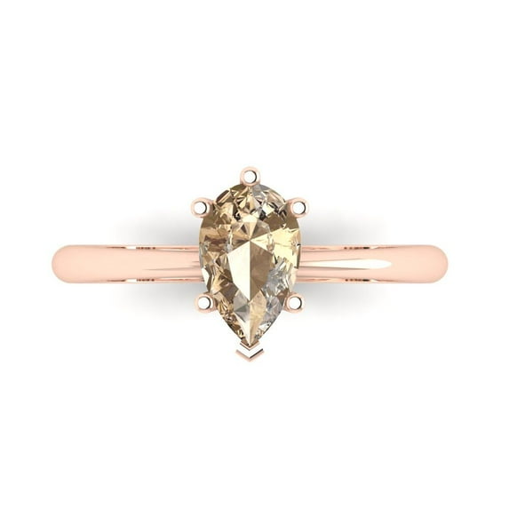 1.0ct Pear Cut Yellow Moissanite 18k Pink Rose Gold Engraving Statement Bridal Wedding Solitaire Designer Ring Size 4