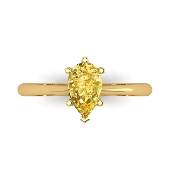 1.0ct Pear Cut Yellow Natural Citrine 18k Yellow Gold Engraving Statement Bridal Wedding Solitaire Designer Ring Size 10