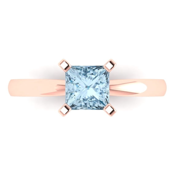 Clara Pucci 14K Rose Gold 1ct SwissBlueTopaz Solitaire Ring for Women