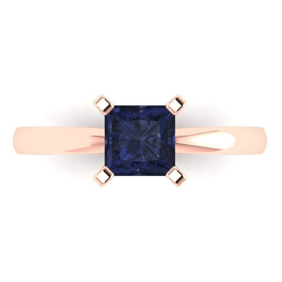Clara Pucci 14K Rose Gold 1ct BlueSapphire Solitaire Ring for Women