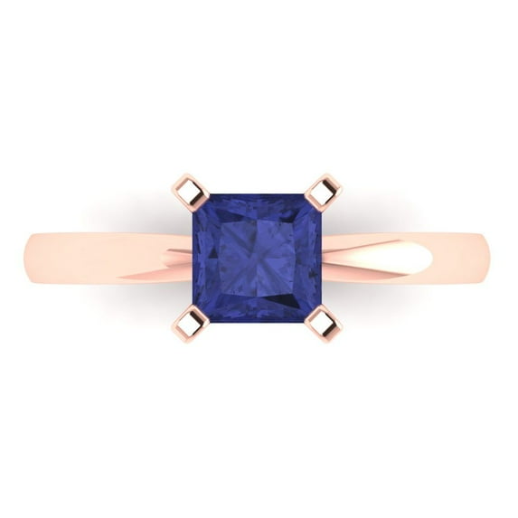 1.0ct Princess Cut Blue Tanzanite 18k Pink Rose Gold Engraving Statement Bridal Wedding Solitaire Designer Ring Size 4