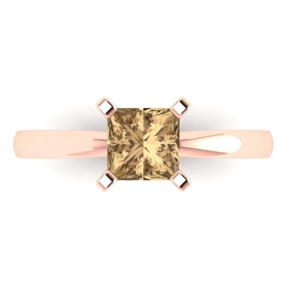 Clara Pucci 14K Rose Gold 1ct Champagne Solitaire Ring for Women