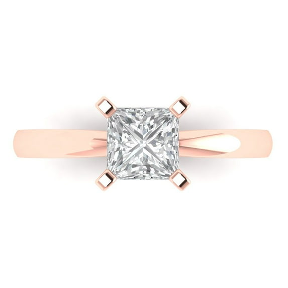 1.0ct Princess Cut Clear Moissanite 18k Pink Rose Gold Engraving Statement Bridal Wedding Solitaire Designer Ring Size 9