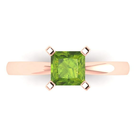 1.0ct Princess Cut Green Natural Peridot 18k Pink Rose Gold Engraving Statement Bridal Wedding Solitaire Designer Ring Size 6