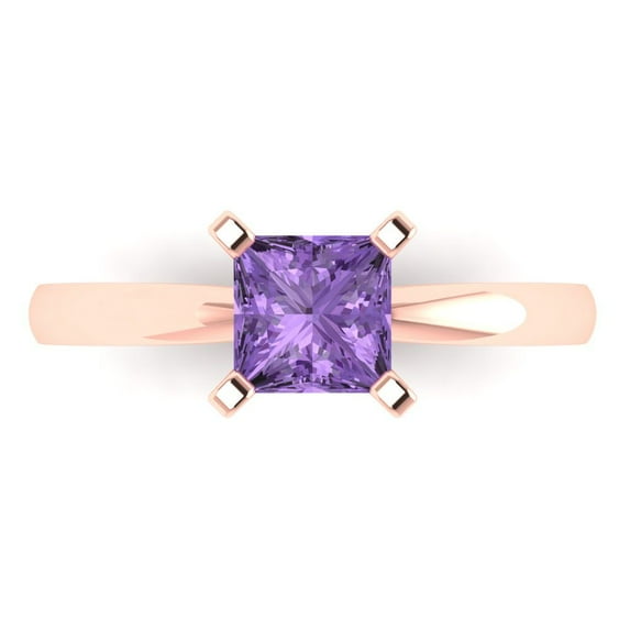 1.0ct Princess Cut Purple Alexandrite 18k Pink Rose Gold Engraving Statement Bridal Wedding Designer Ring Size 8.5