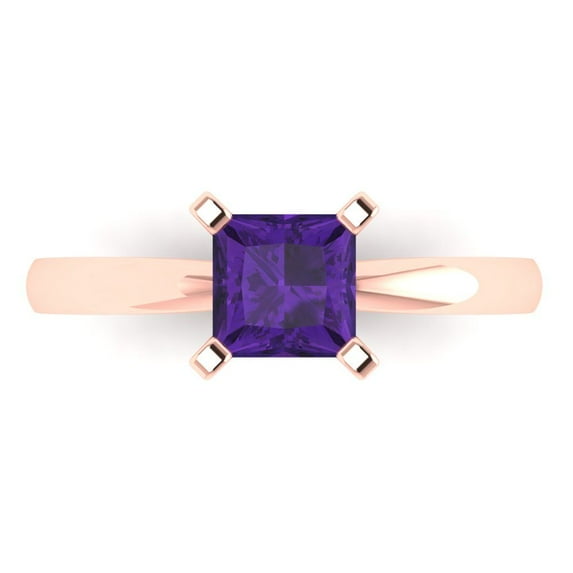 Clara Pucci 14K Rose Gold 1ct Amethyst Solitaire Ring for Women