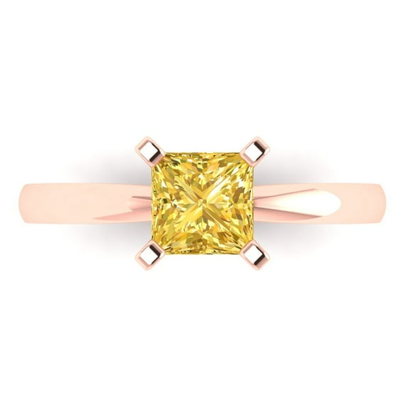 1.0ct Princess Cut Yellow Natural Citrine 14k Pink Rose Gold Engraving Statement Bridal Wedding Solitaire Designer Ring Size 7.5