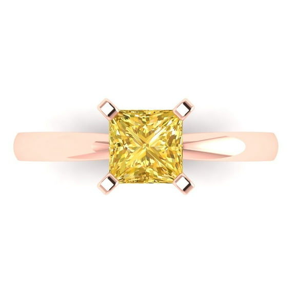 1.0ct Princess Cut Yellow Natural Citrine 18k Pink Rose Gold Engraving Statement Bridal Wedding Solitaire Designer Ring Size 3.5