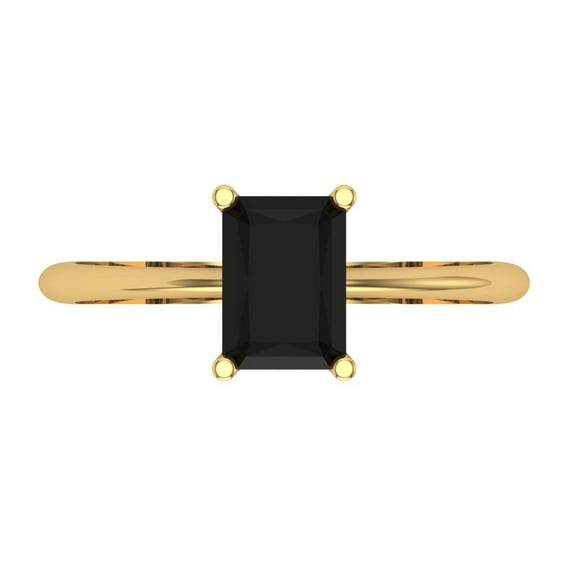 1 ct Radiant Cut Natural Onyx Solitaire Engagement Ring for Women in 18K Yellow Gold