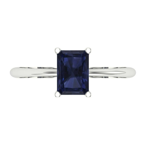 Clara Pucci 14K White Gold 1ct BlueSapphire Solitaire Ring for Women