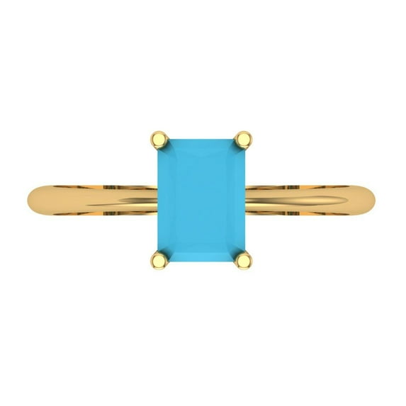 Clara Pucci 14K Yellow Gold 1ct Turquoise Solitaire Ring for Women