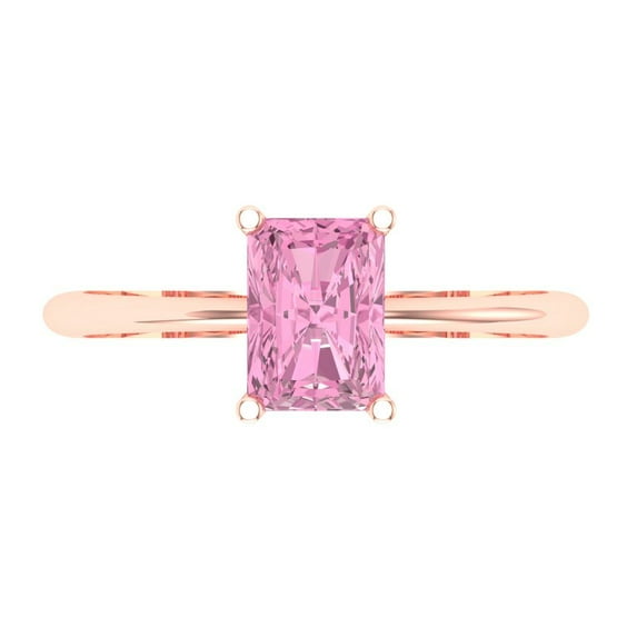 1 ct Radiant Cut Simulated Pink Diamond Solitaire Engagement Ring for Women in 18K Rose Gold