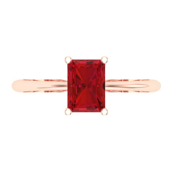 Clara Pucci 14K Rose Gold 1ct Ruby Solitaire Ring for Women