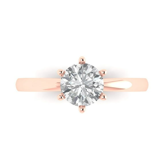 Clara Pucci 14K Rose Gold 1ct WhiteSapphire Solitaire Ring for Women