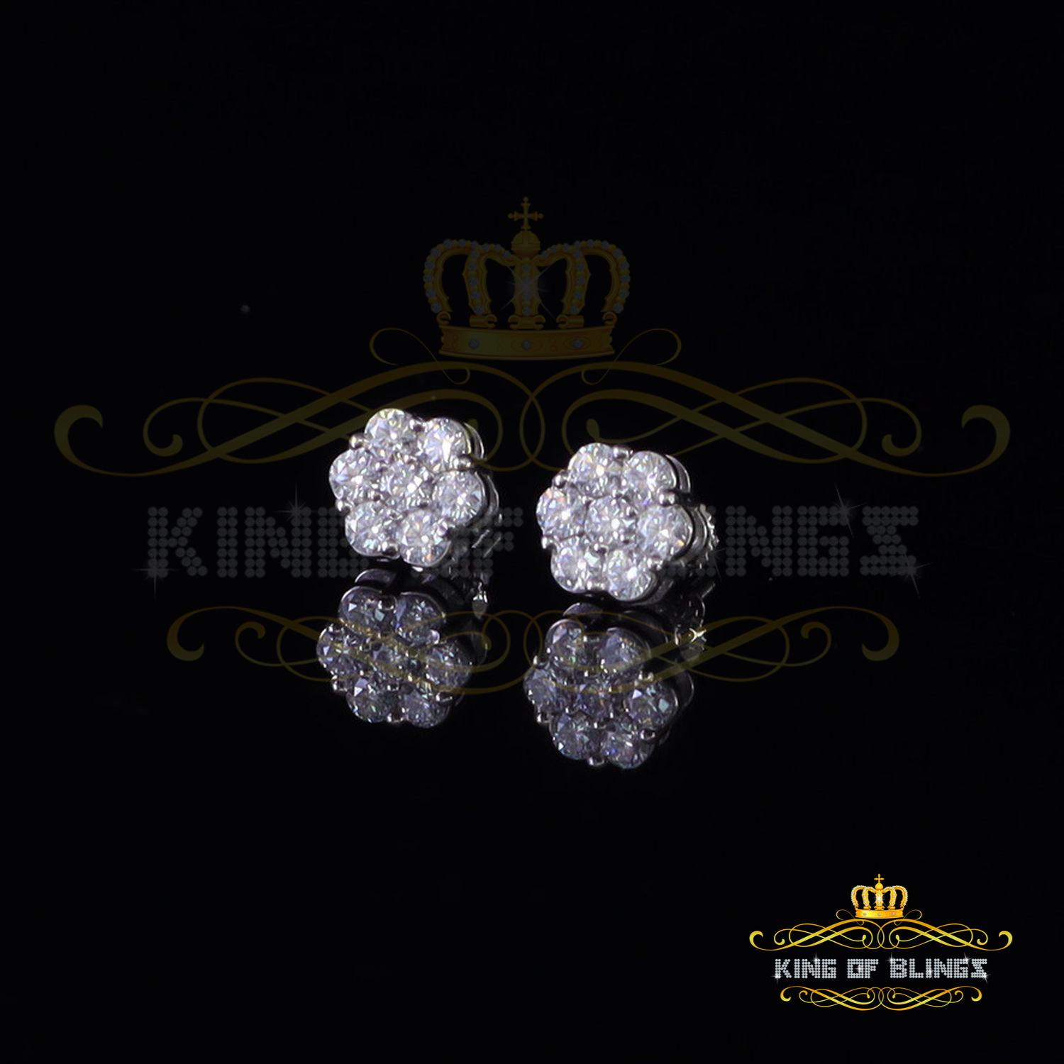 1.0ct Vvs 'D' Color Genuine Moissanite Stud FLORAL Earrings 10k Real White Gold