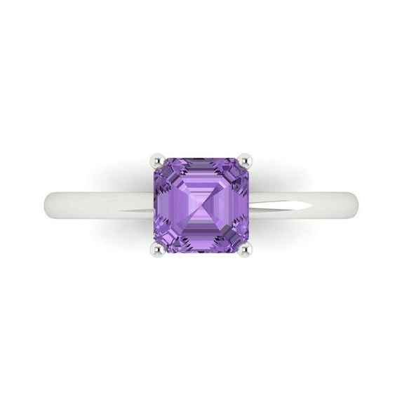 1 ct Asscher Cut Simulated Alexandrite Solitaire 18K White Gold Womens Engagement Ring