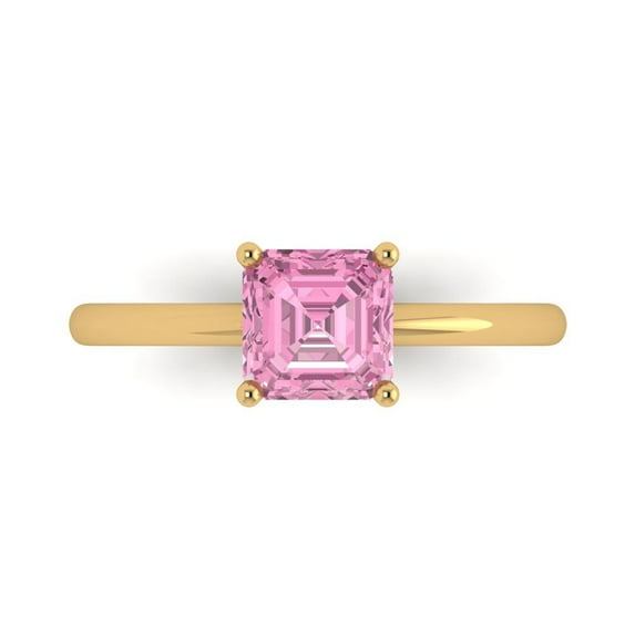 Clara Pucci 14K Yellow Gold Solid Gold Pink Solitaire Anniversary Ring for Women - 1 cttw Asscher Cut