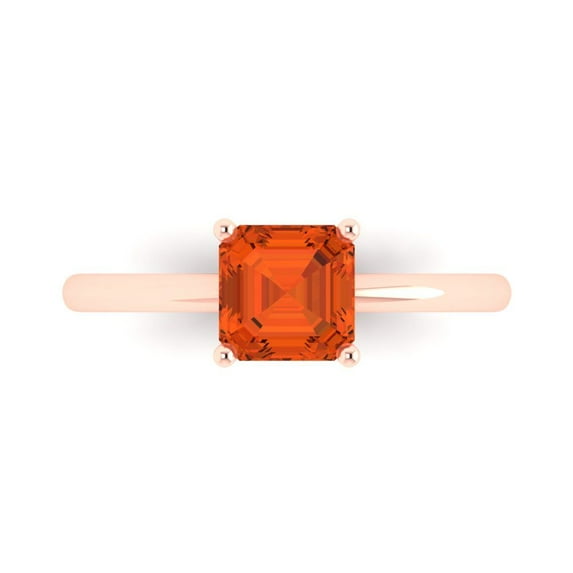 1 ctw Solitaire Anniversary Ring for Women | Asscher Cut Simulated Red Diamond | Hyperallergenic Solid 18K Rose Gold