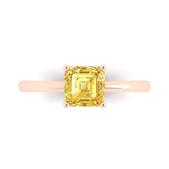 1 ctw Solitaire Anniversary Ring for Women | Asscher Cut Natural Citrine | Hyperallergenic Solid 18K Rose Gold