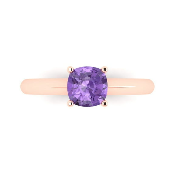 Clara Pucci 14K Rose Gold Solid Gold Alexandrite Solitaire Anniversary Ring for Women - 1 cttw Cushion Cut