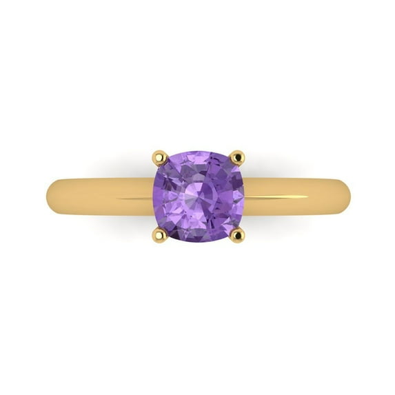 Clara Pucci 14K Yellow Gold Solid Gold Alexandrite Solitaire Anniversary Ring for Women - 1 cttw Cushion Cut