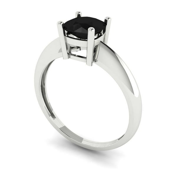 1.0ct cushion cut black natural onyx 14k white gold Bridal Wedding Engagement Promise Anniversary Ring for Women size 6.5