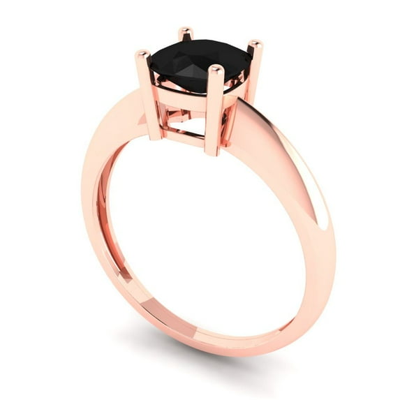1.0ct cushion cut black natural onyx 18k rose gold Bridal Wedding Engagement Promise Anniversary Ring for Women size 4.25