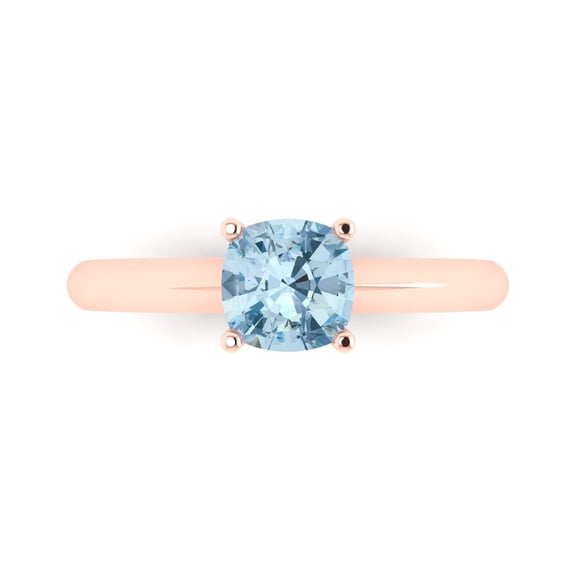 Clara Pucci 14K Rose Gold Solid Gold Blue Solitaire Anniversary Ring for Women - 1 cttw Cushion Cut