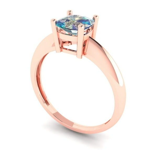 1.0ct cushion cut blue moissanite 14k rose gold Bridal Wedding Engagement Promise Anniversary Ring for Women size 7.5