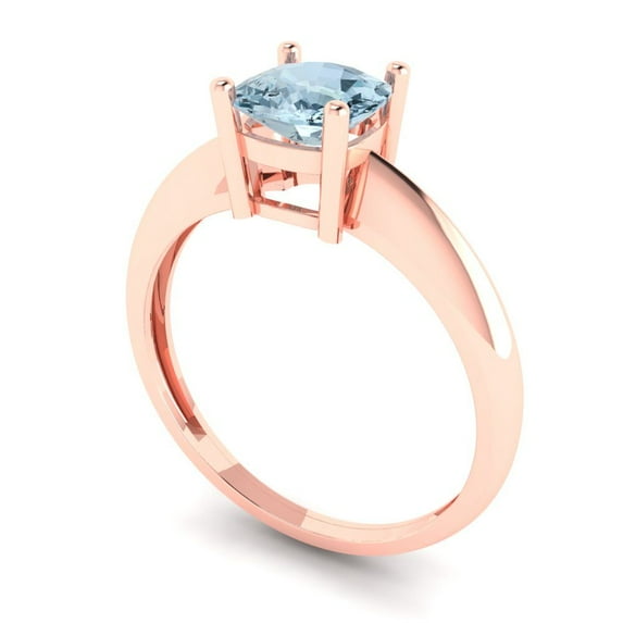 1.0ct cushion cut blue natural aquamarine 14k rose gold Bridal Wedding Engagement Promise Anniversary Ring for Women size 7