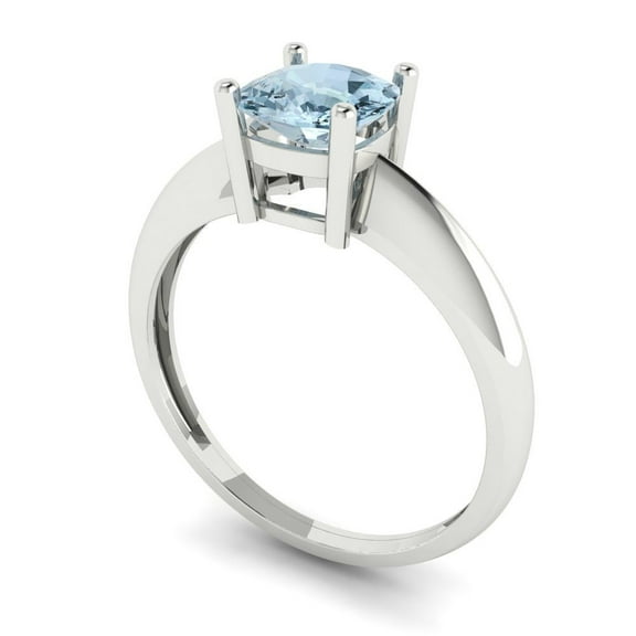 1.0ct cushion cut blue natural aquamarine 18k white gold Bridal Wedding Engagement Promise Anniversary Ring for Women size 3.75