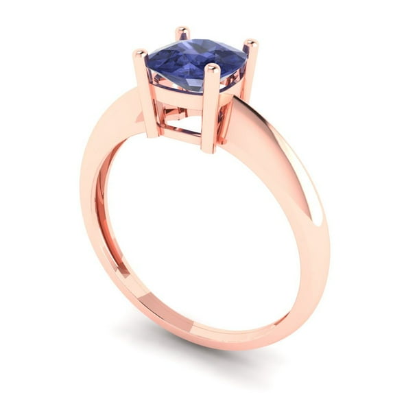 1.0ct cushion cut blue tanzanite 18k rose gold Bridal Wedding Engagement Promise Anniversary Ring for Women size 4.5