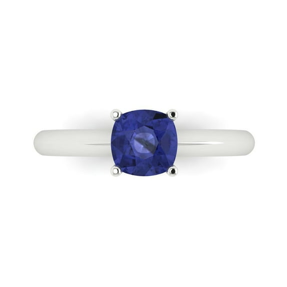 Clara Pucci 14K White Gold Solid Gold Tanzanite Solitaire Anniversary Ring for Women - 1 cttw Cushion Cut
