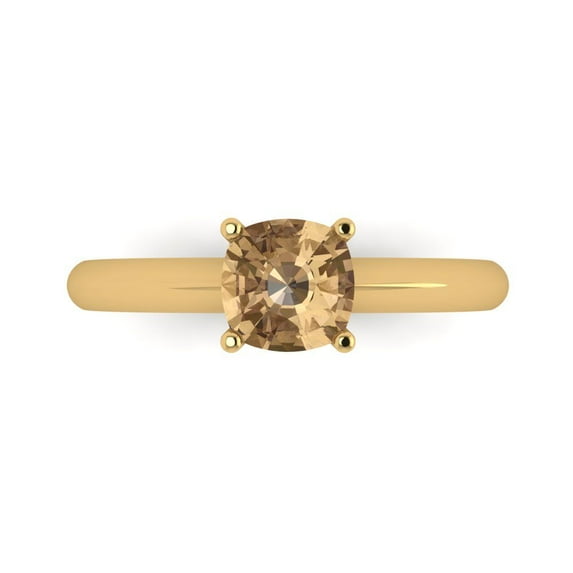 Clara Pucci 14K Yellow Gold Solid Gold Champagne Solitaire Anniversary Ring for Women - 1 cttw Cushion Cut