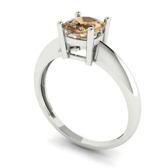 1.0ct cushion cut champagne Zircon 18k white gold Bridal Wedding Engagement Promise Anniversary Ring for Women size 7.25