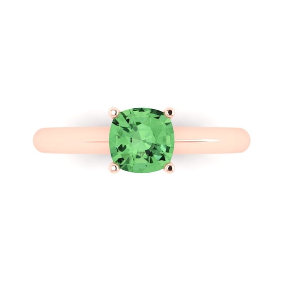 Clara Pucci 14K Rose Gold Solid Gold Green Solitaire Anniversary Ring for Women - 1 cttw Cushion Cut