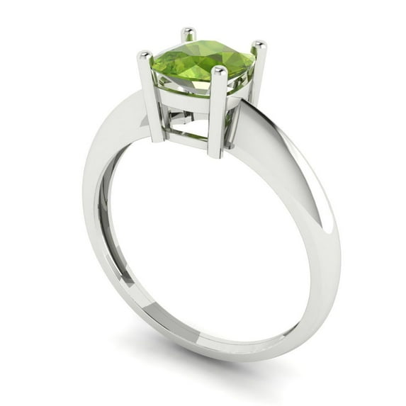 1.0ct cushion cut green natural peridot 14k white gold Bridal Wedding Engagement Promise Anniversary Ring for Women size 9.75