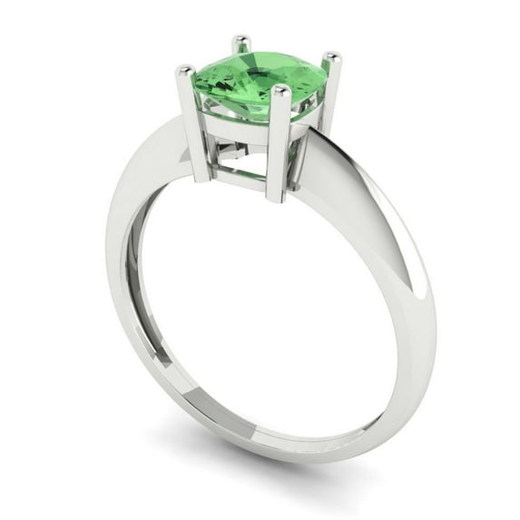 1.0ct cushion cut green Zircon 18k white gold Bridal Wedding Engagement Promise Anniversary Ring for Women size 7.5
