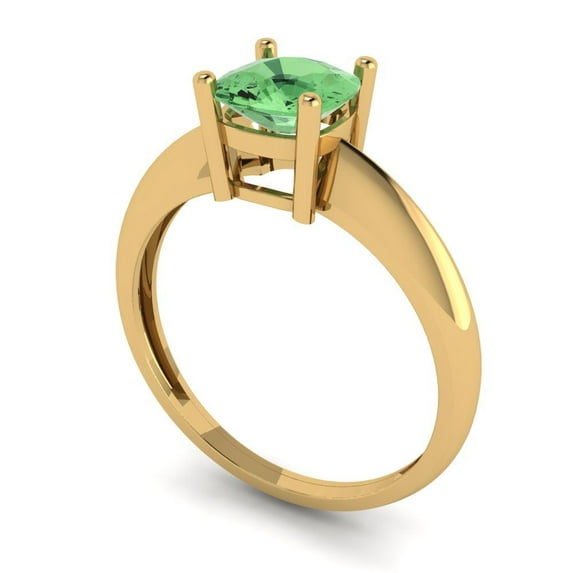 1.0ct cushion cut green Zircon 18k yellow gold Bridal Wedding Engagement Promise Anniversary Ring for Women size 8.5